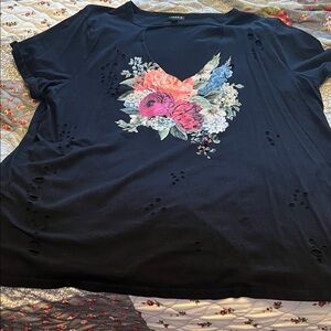 SOLD! Torrid Black Floral Short Sleeve Tee